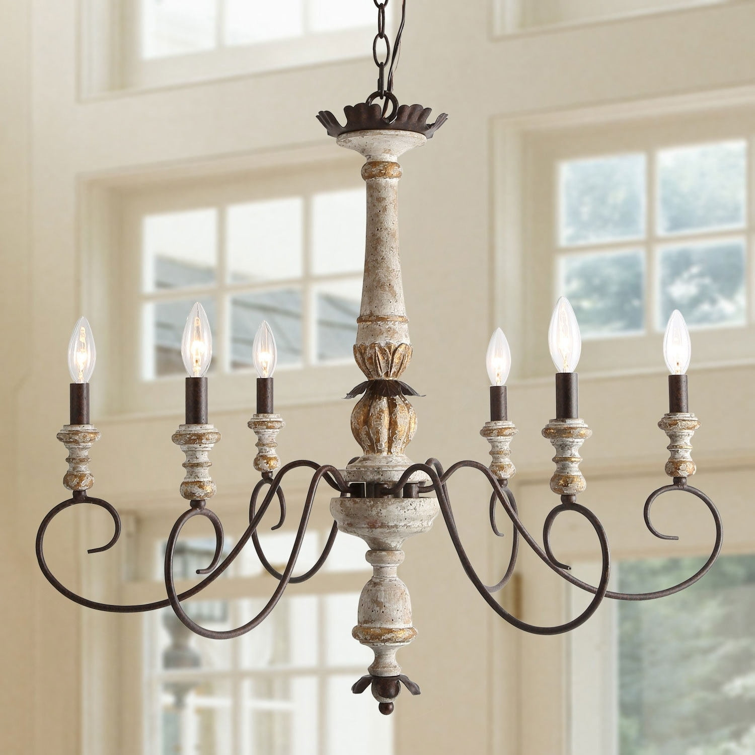 The Gray Barn  French Country 6-Light Wood Chandelier Classic Farmhouse Lights - 31.1" D x 28" H
