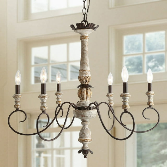 The Gray Barn  French Country 6-Light Wood Chandelier Classic Farmhouse Lights - 31.1" D x 28" H