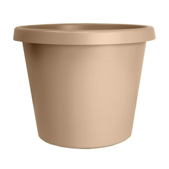 The HC Companies 12 Inch Round Prima Planter - Plastic Plant Pot with Rolled Rim for Indoor Outdoor Plants Flowers Herbs, Sandstone