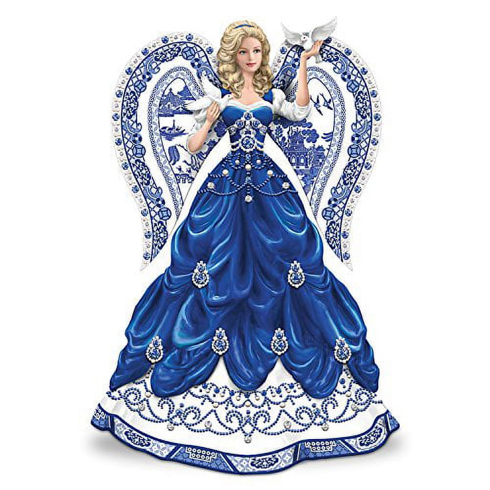 The Hamilton Collection Sparkling Blue Willow China Inspired Angel Figurine With 80 Svenka Crystals 9-Inches