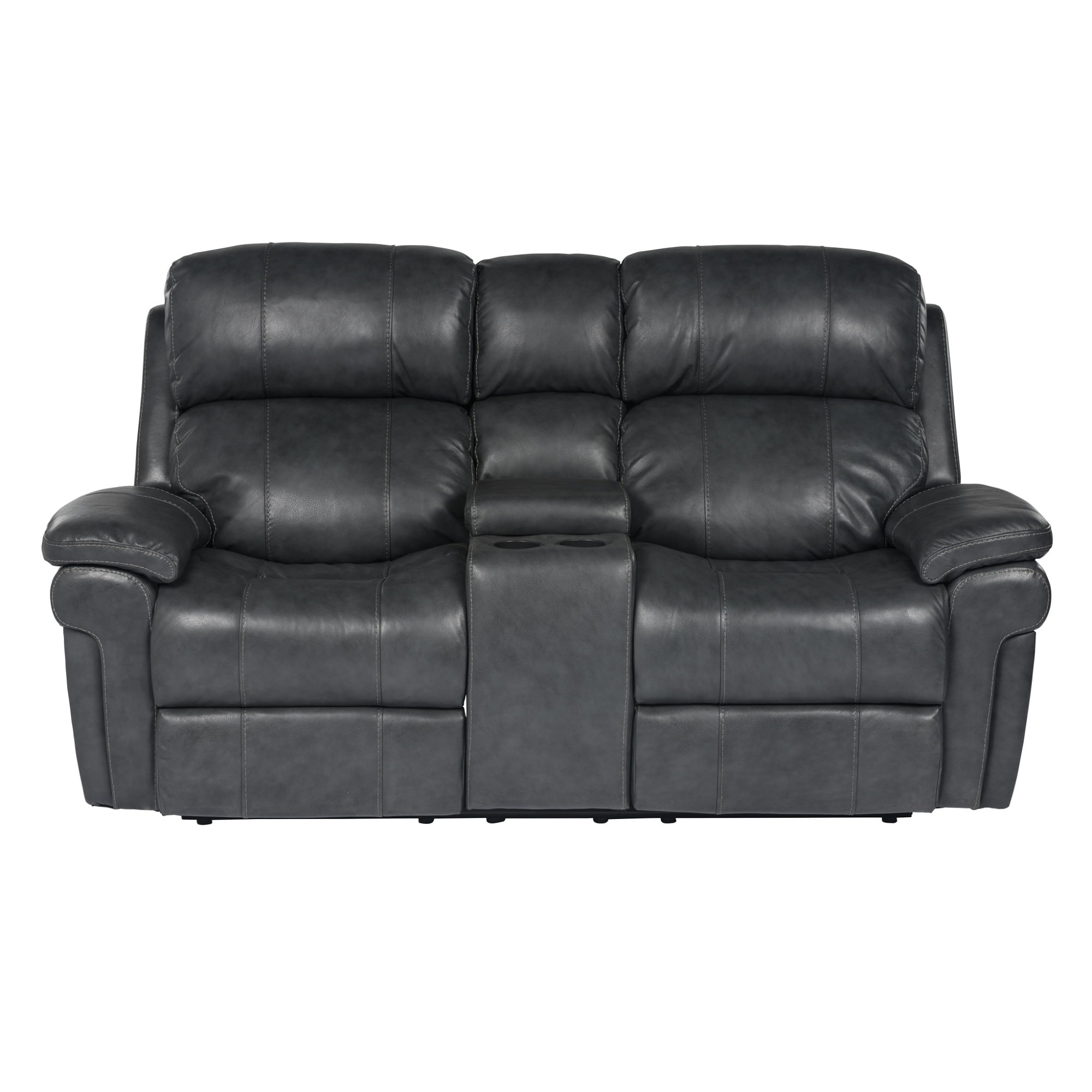 The Hamptons Collection 77" Black Leather Reclining Loveseat with Power Headrest and Console