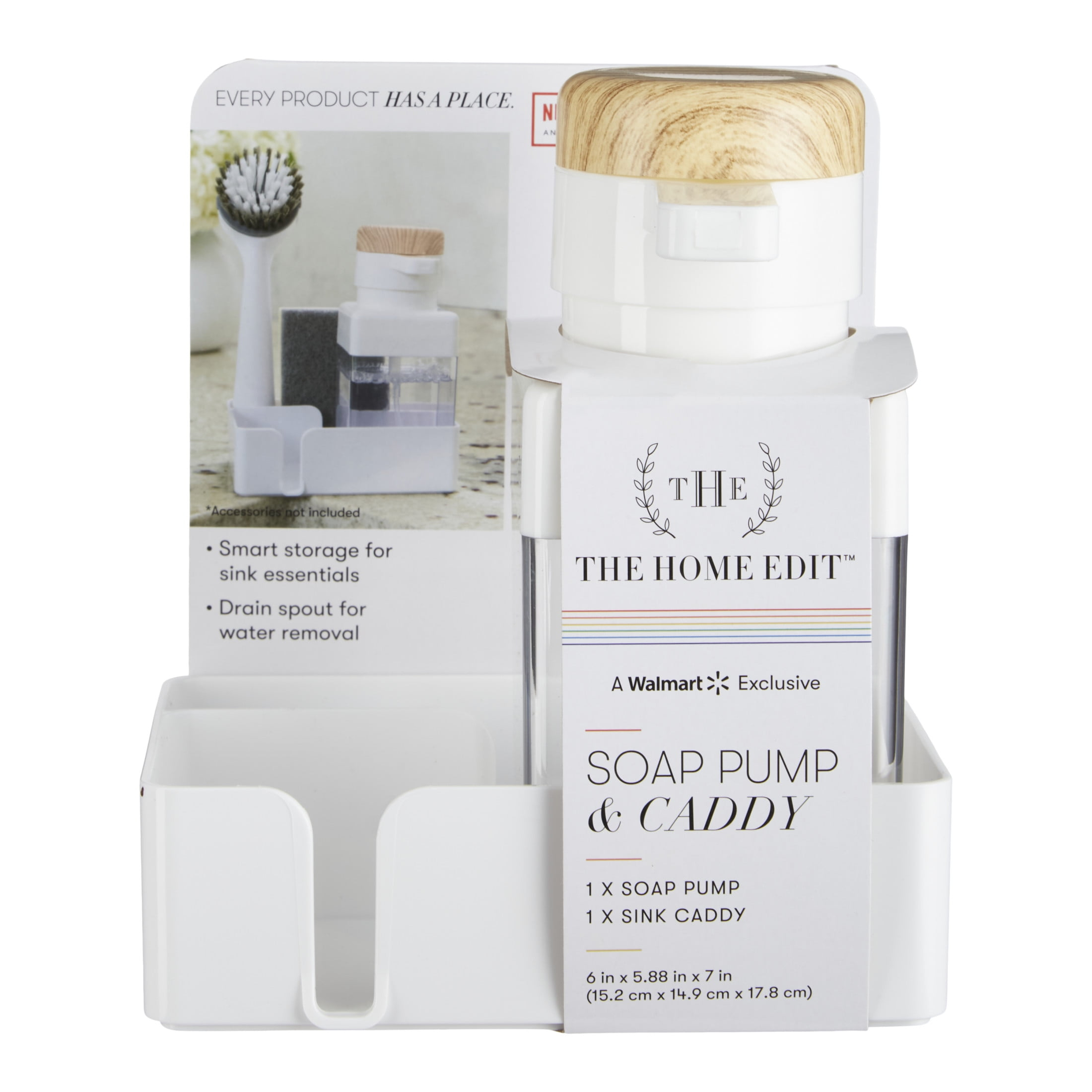 The Home Edit Large Sink Caddy Set with Soap Pump, 7"H x 5.9"W x 6"D