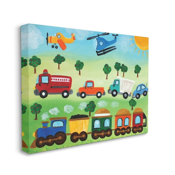 JRXY  The Kids Room Trains, and Automobiles Canvas Wall Art 20x16in
