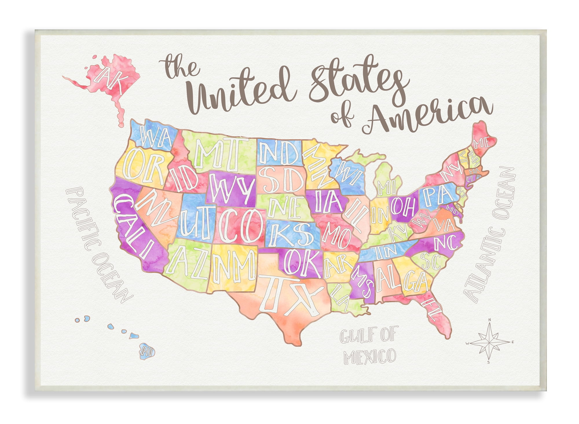 The Kids Room by Stupell United States US Map Water Color Wall Plaqueby Erica Billups