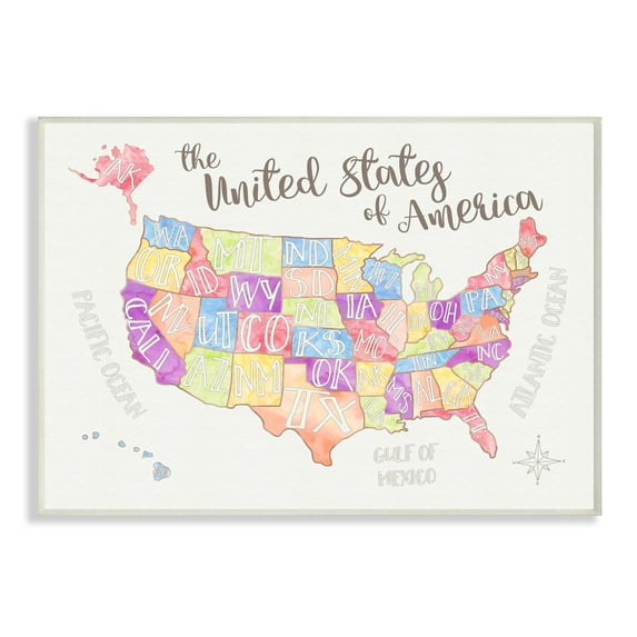 The Kids Room by Stupell United States US Map Water Color Wall Plaqueby Erica Billups