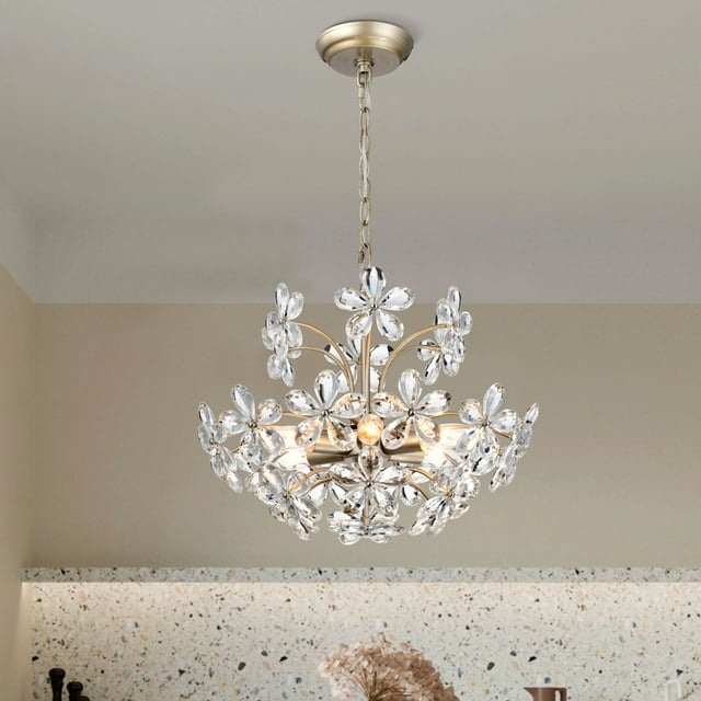 The Lighting Shop Rosa 6-Light Brushed Silver-ish Champagne Electric Flower Crystal Chandelier