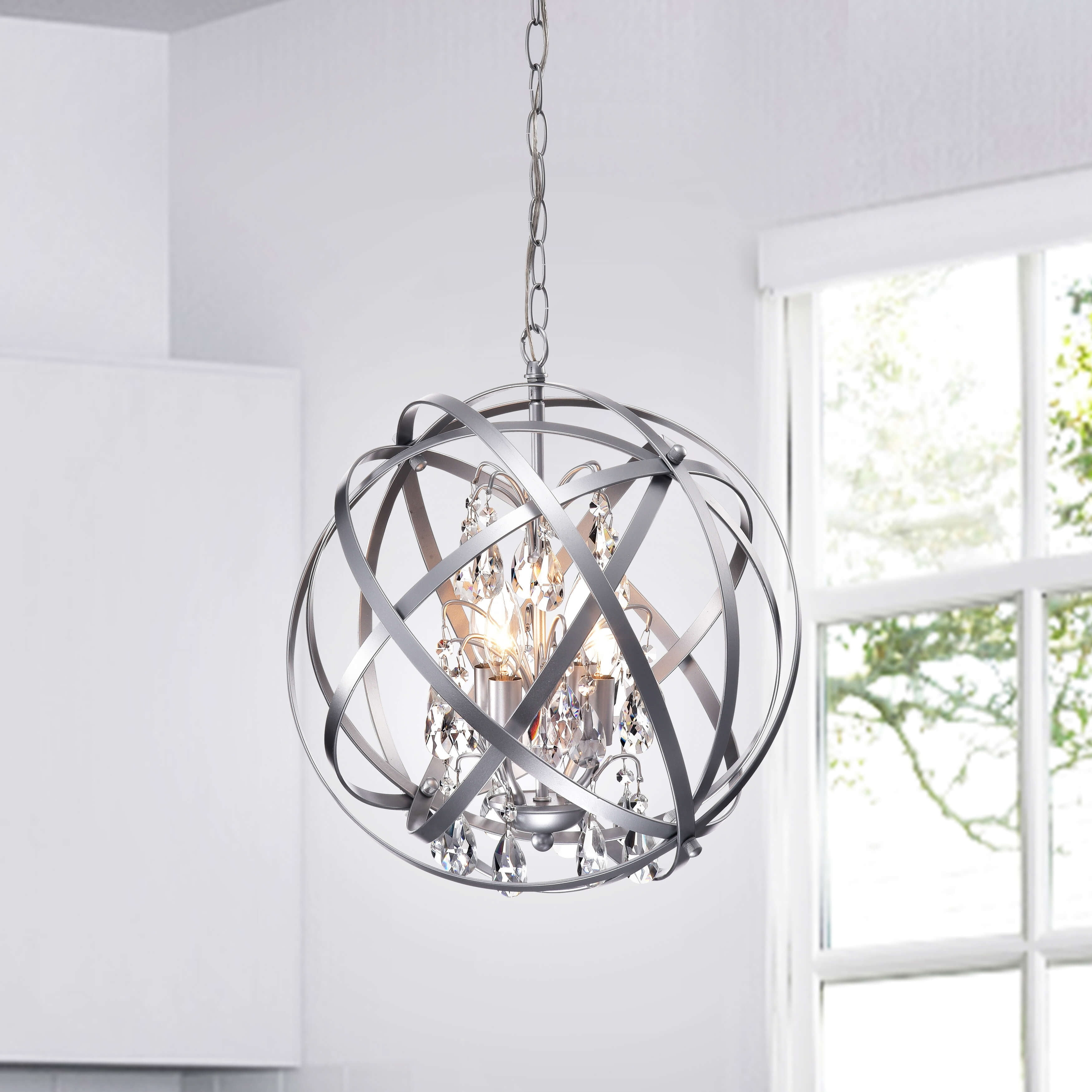 The Lighting Store Benita Matte Silver 4-light Metal Crystal Orb Chandelier