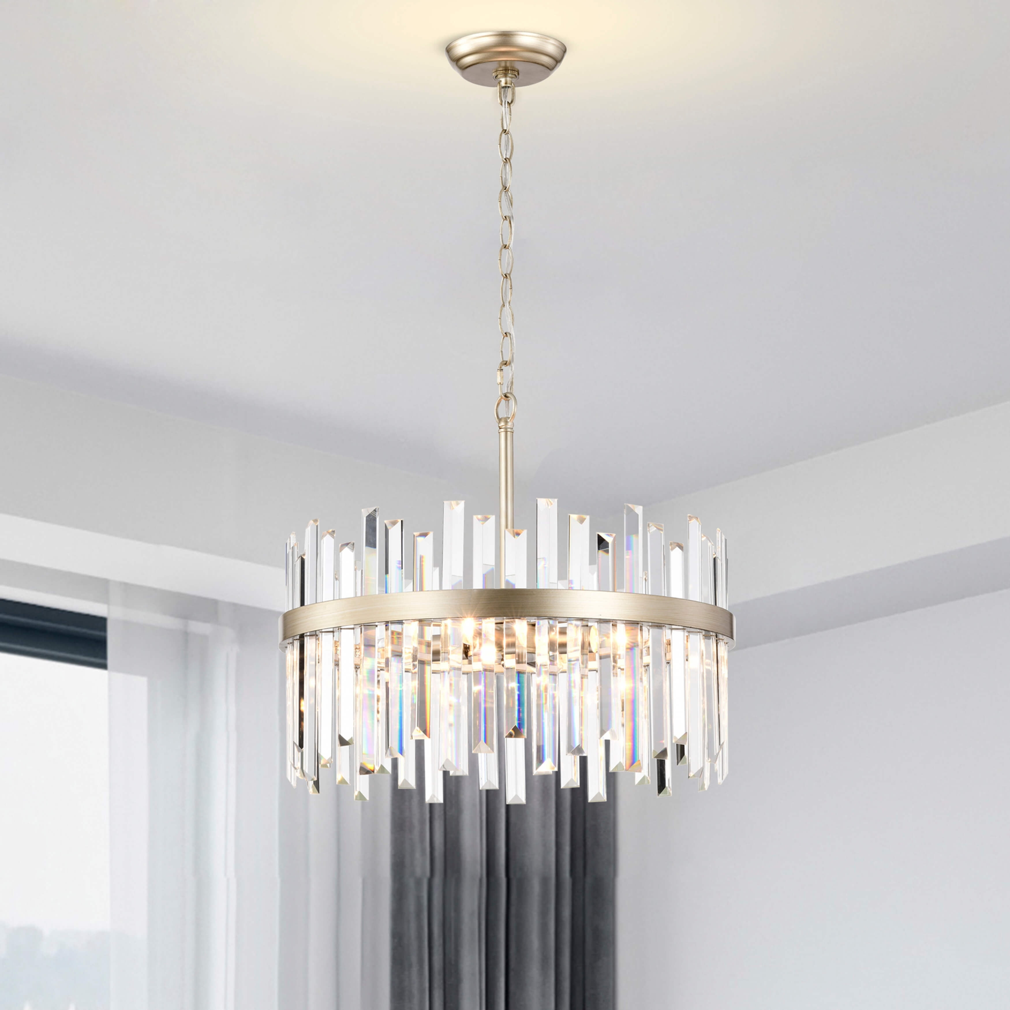The Lighting Store Casandra Brushed Champagne Silver 5-light Drum Crystal Chandelier