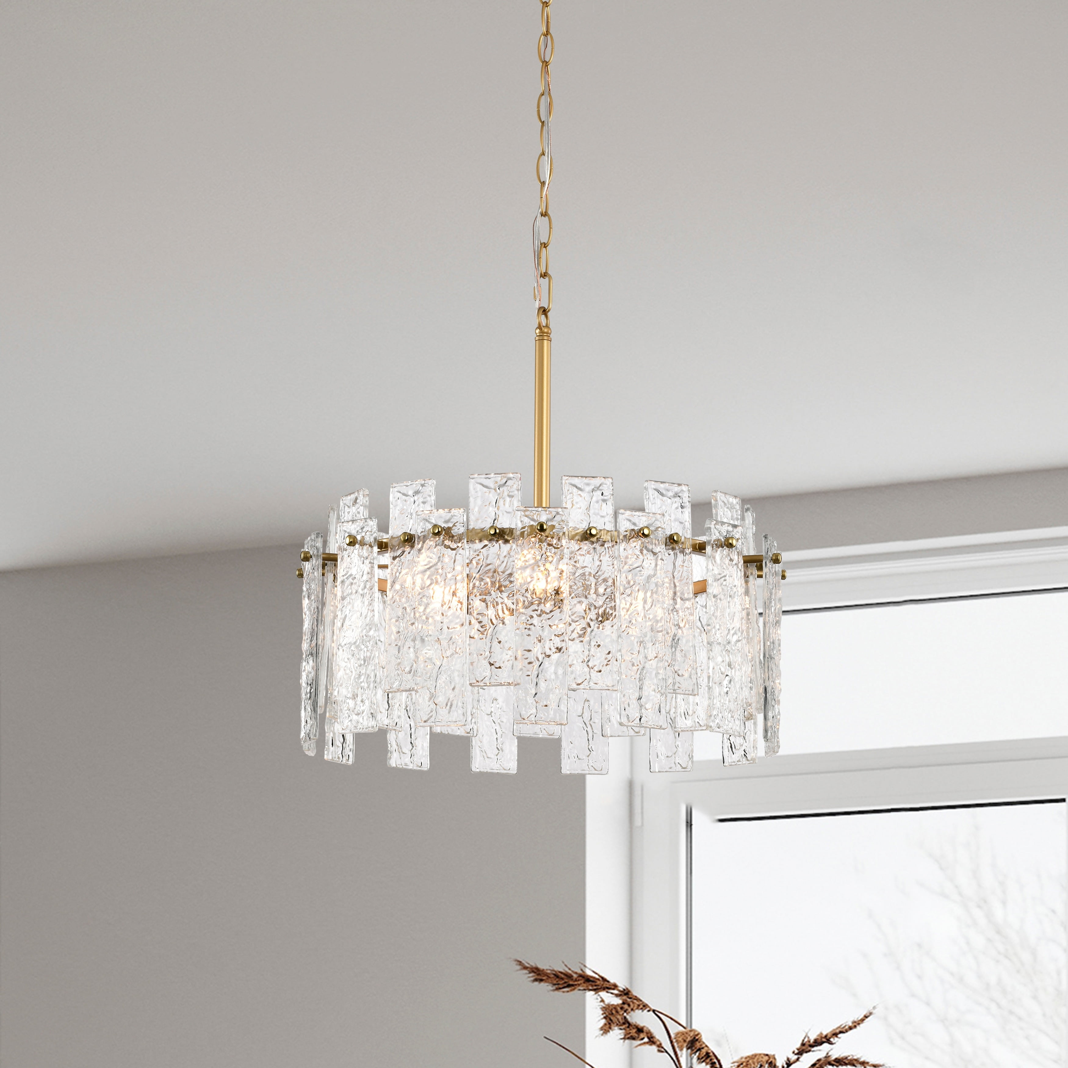 The Lighting Store Casandra Glossy Bronze Water-ripple Crystal Glass Drum Chandelier - 19 inches in diameter x 17.7 inches H