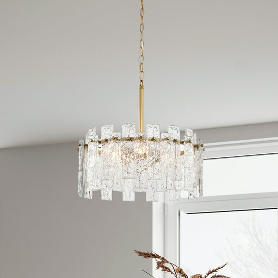 The Lighting Store Casandra Glossy Bronze Water-ripple Crystal Glass Drum Chandelier - 19 inches in diameter x 17.7 inches H