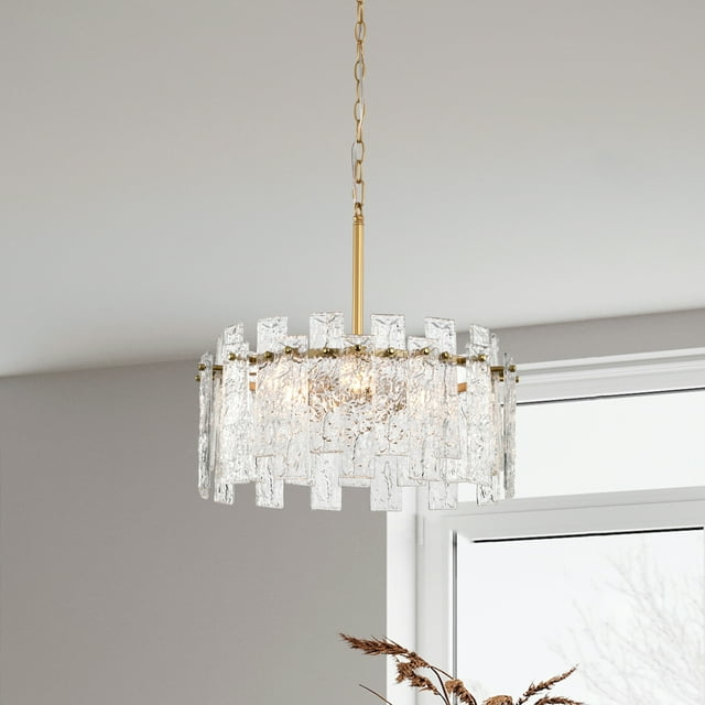 The Lighting Store Casandra Glossy Bronze Water-ripple Crystal Glass Drum Chandelier - 19 inches in diameter x 17.7 inches H