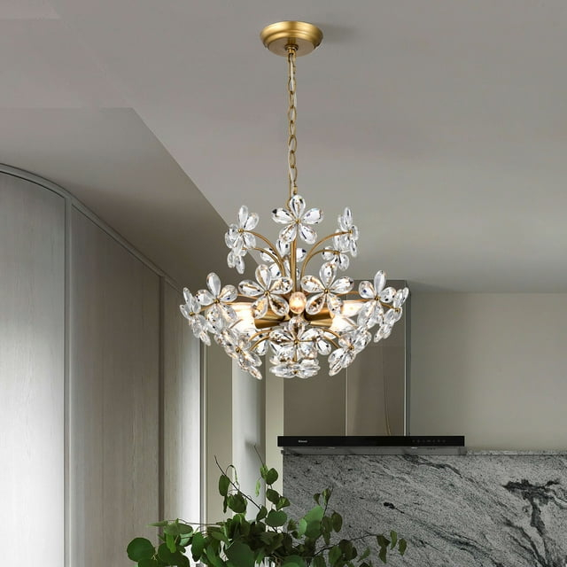 The Lighting Store Rosa 6-Light Brushed Brass Finish Crystal Glass Flower Chandelier - 17.7 inches in diameter x 15 inches H