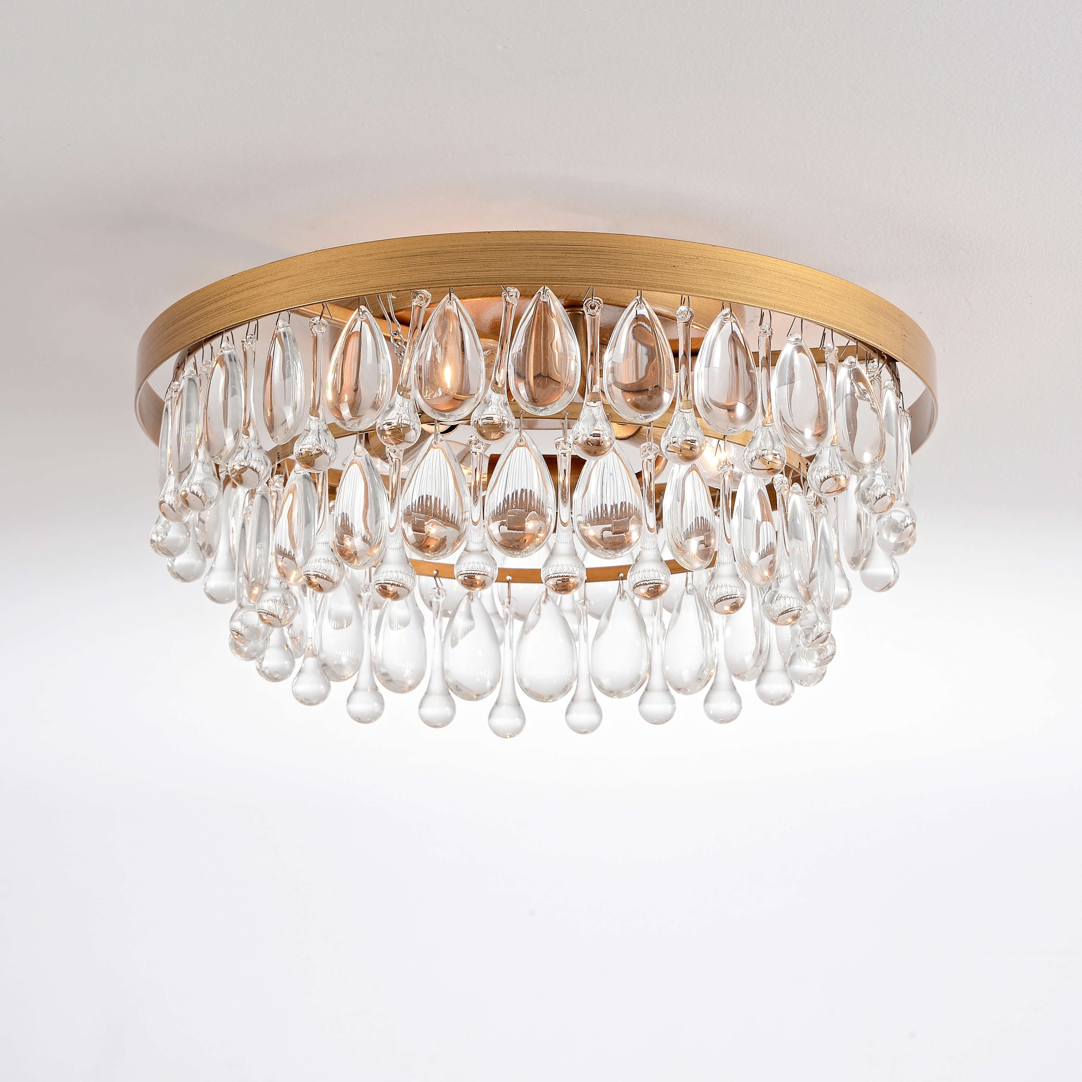 The Lighting Store Viviana Black 3-light Flush Mount with Crystal Glass Teardrops Brushed Brass
