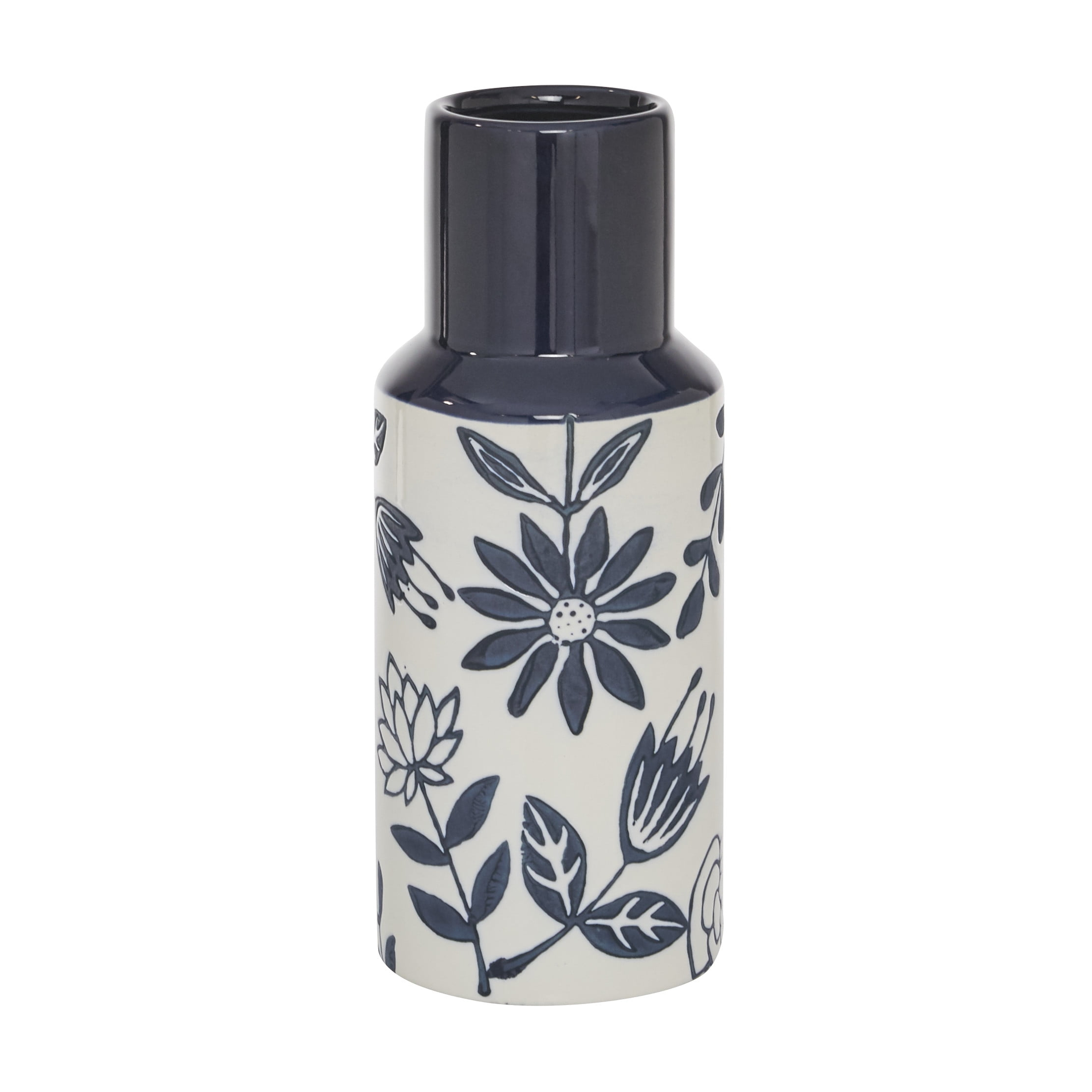 The Novogratz 12" Floral Handmade Blue Ceramic Vase