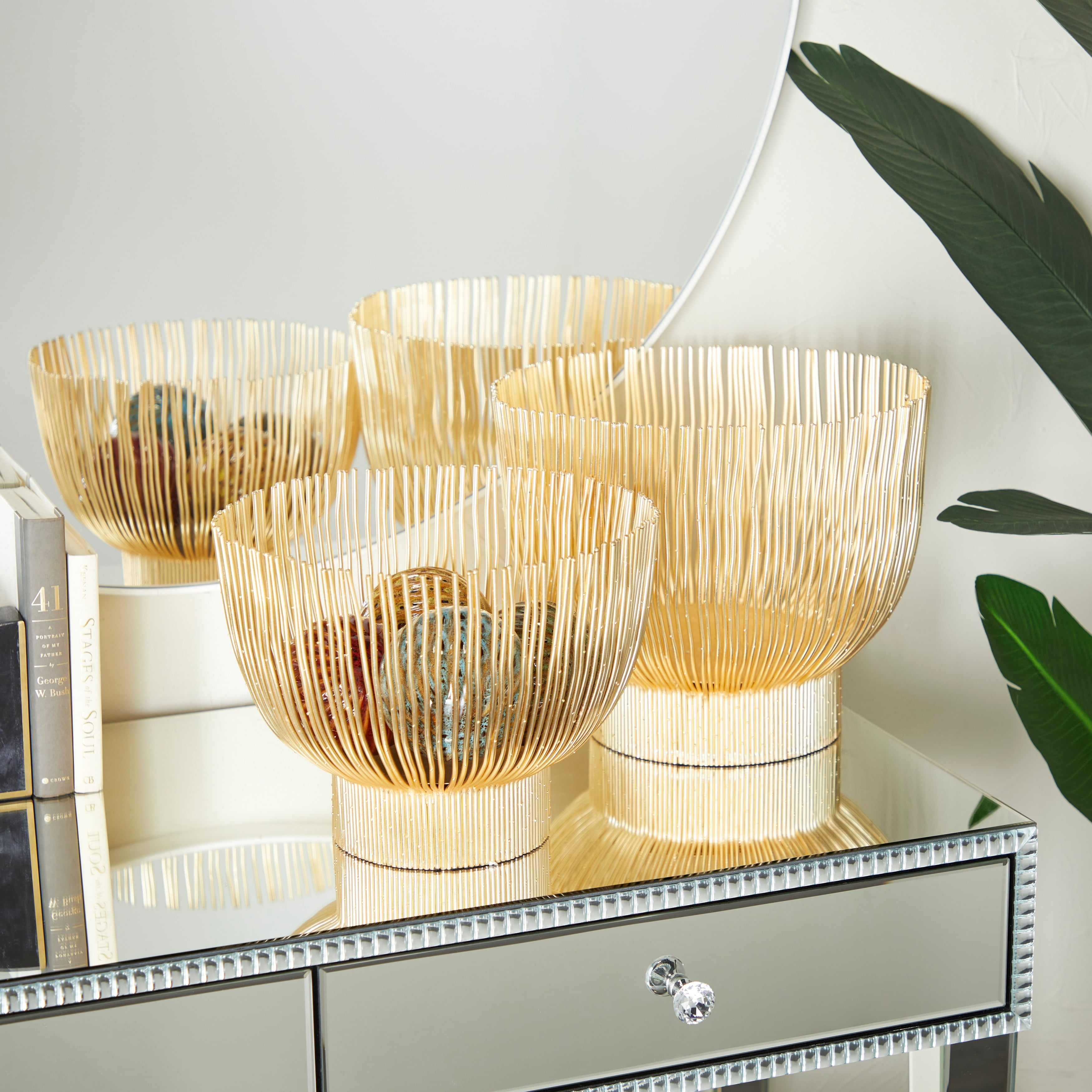 The Novogratz  Gold Metal Decorative Bowl Decorative Bowl (Set of 2) - 14 x 11 and 13 x 10