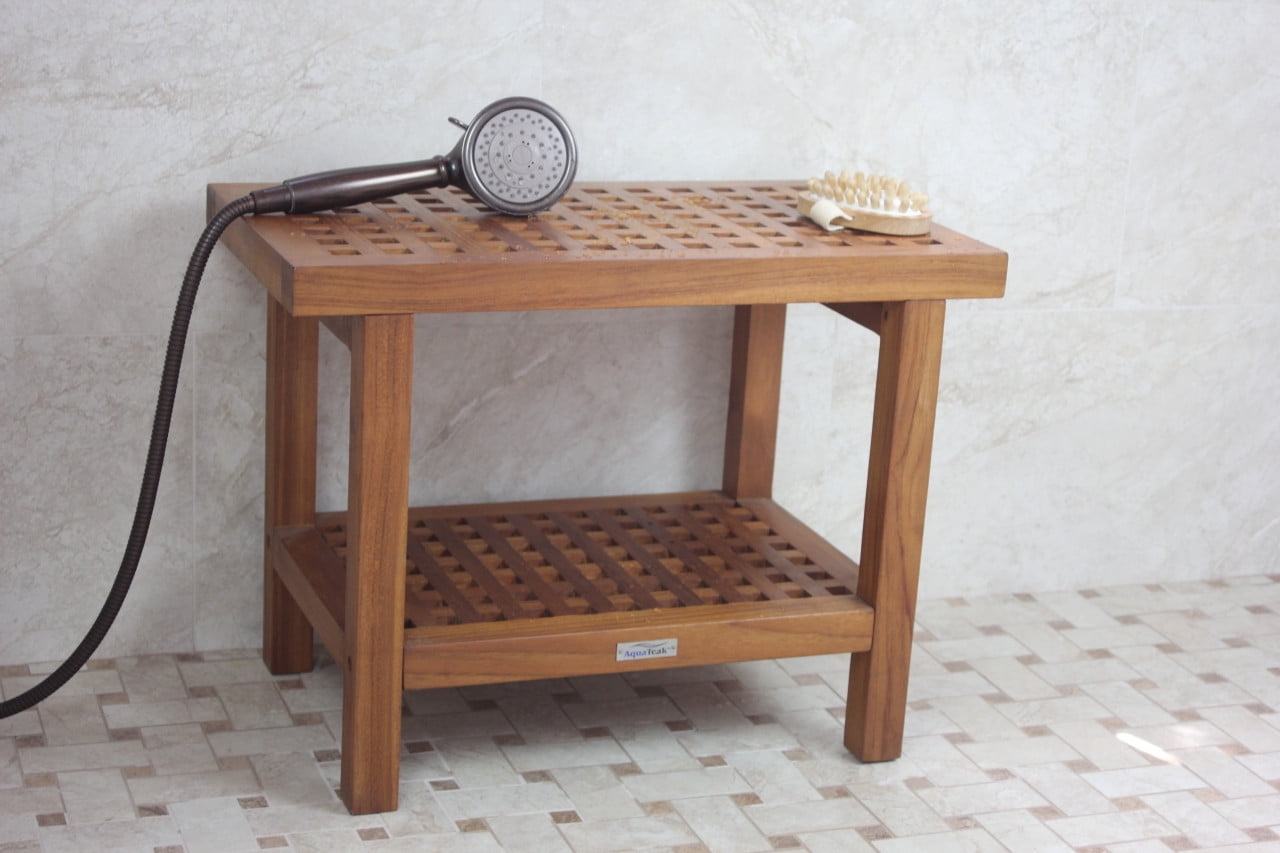The Original 24" Grate™ Teak Shower Bench with Shelf
