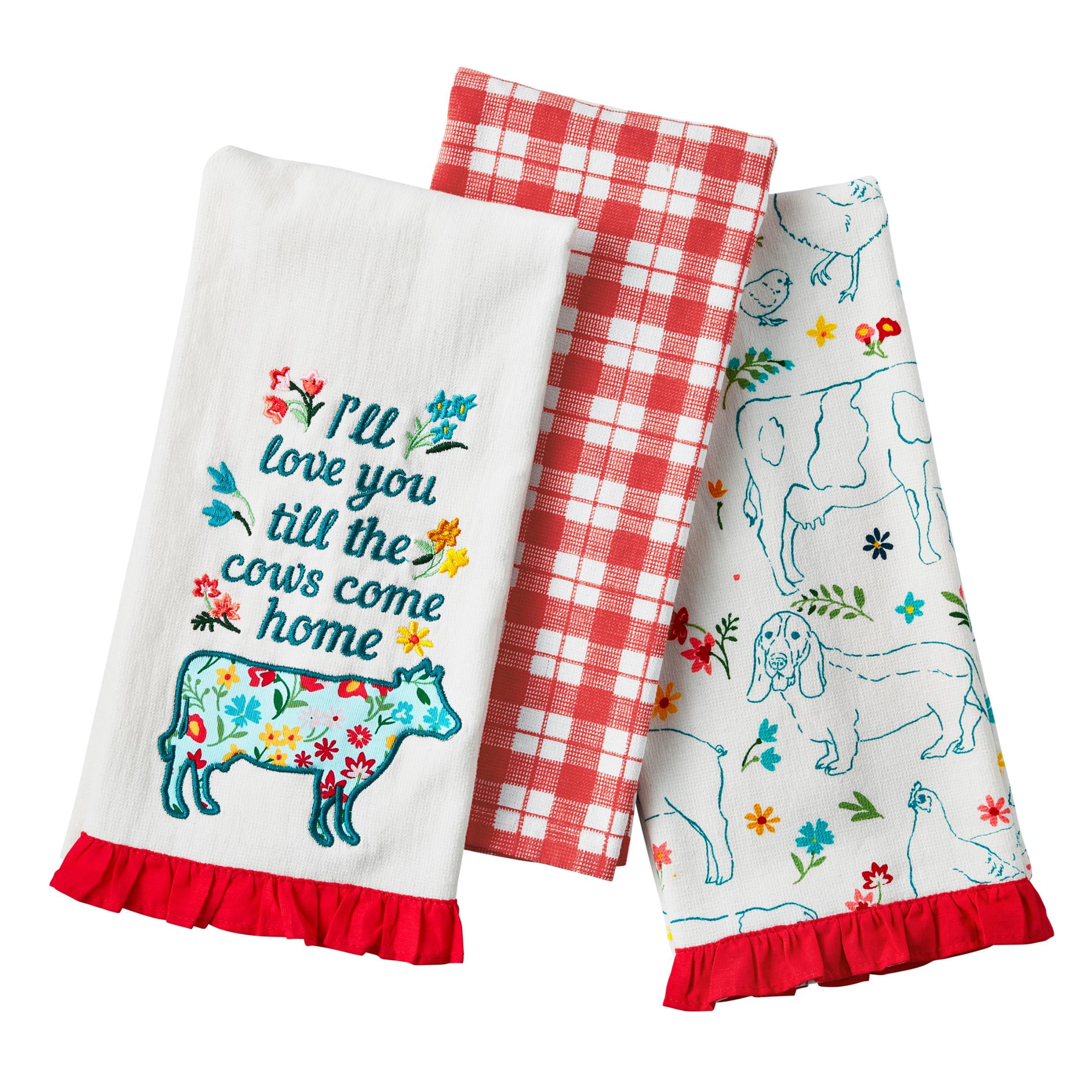 The Pioneer Woman Animals Kitchen Towel Set, Multicolor, 16"W x 28"L, 3 Piece