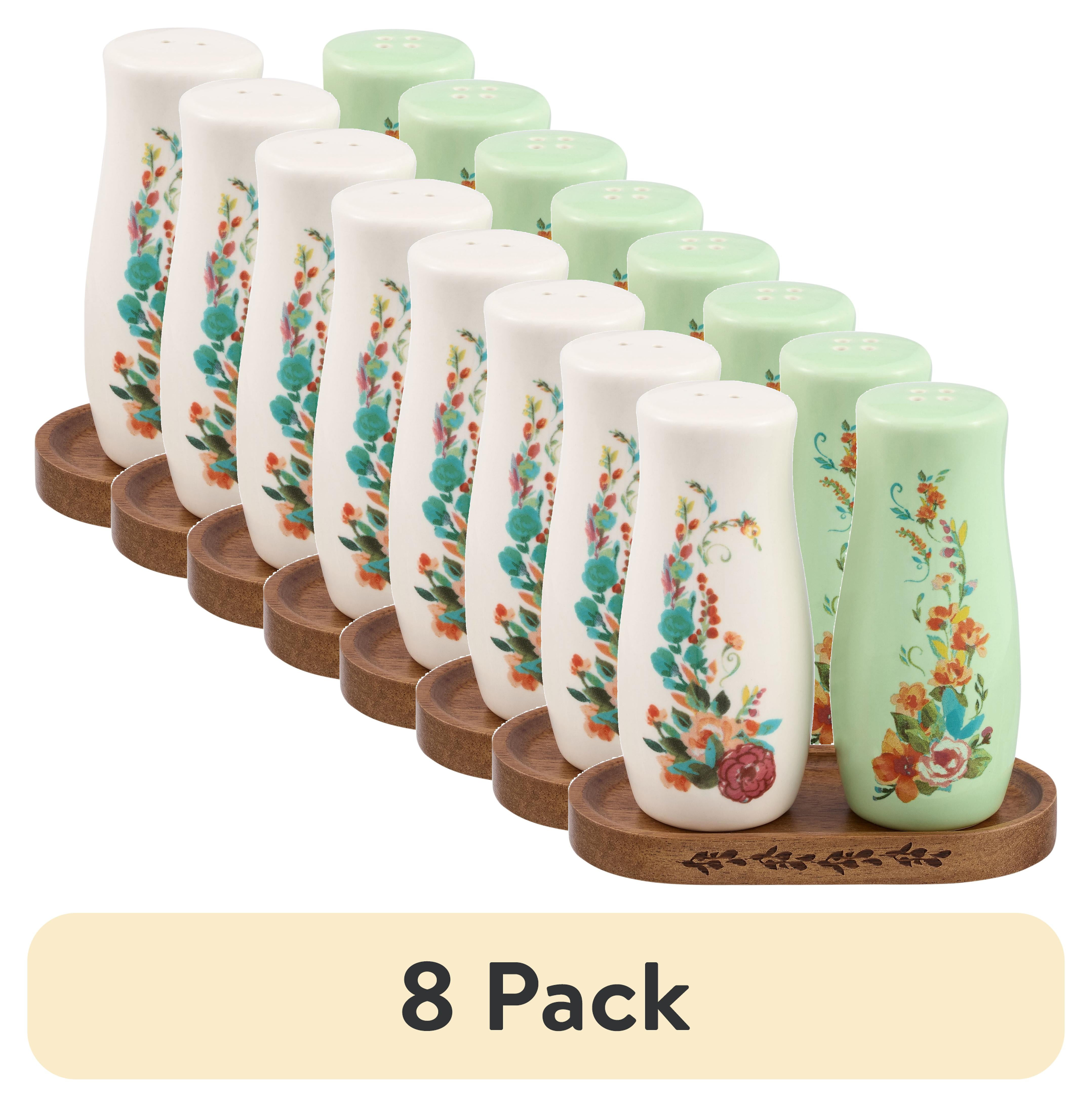 The Pioneer Woman Painted Meadow 3 Pieces Salt & Pepper Shakers with Acacia Wood Tray Set