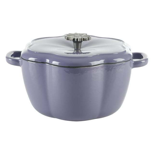 The Pioneer Woman Timeless Beauty Floral Shaped Enamel Cast Iron 3-Quart Dutch Oven, Purple