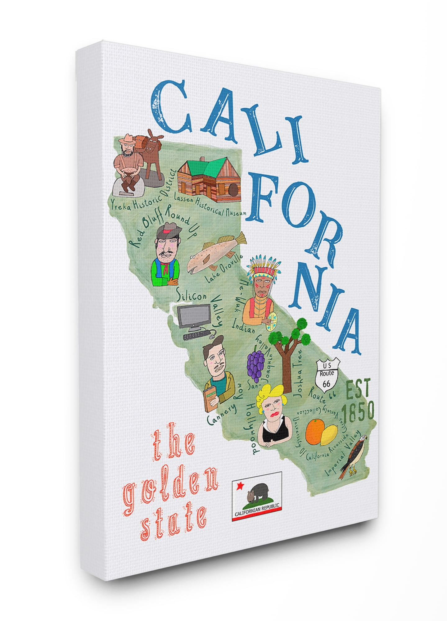 The Stupell Home Decor California the Golden State Illustrated Map Canvas Wall Art