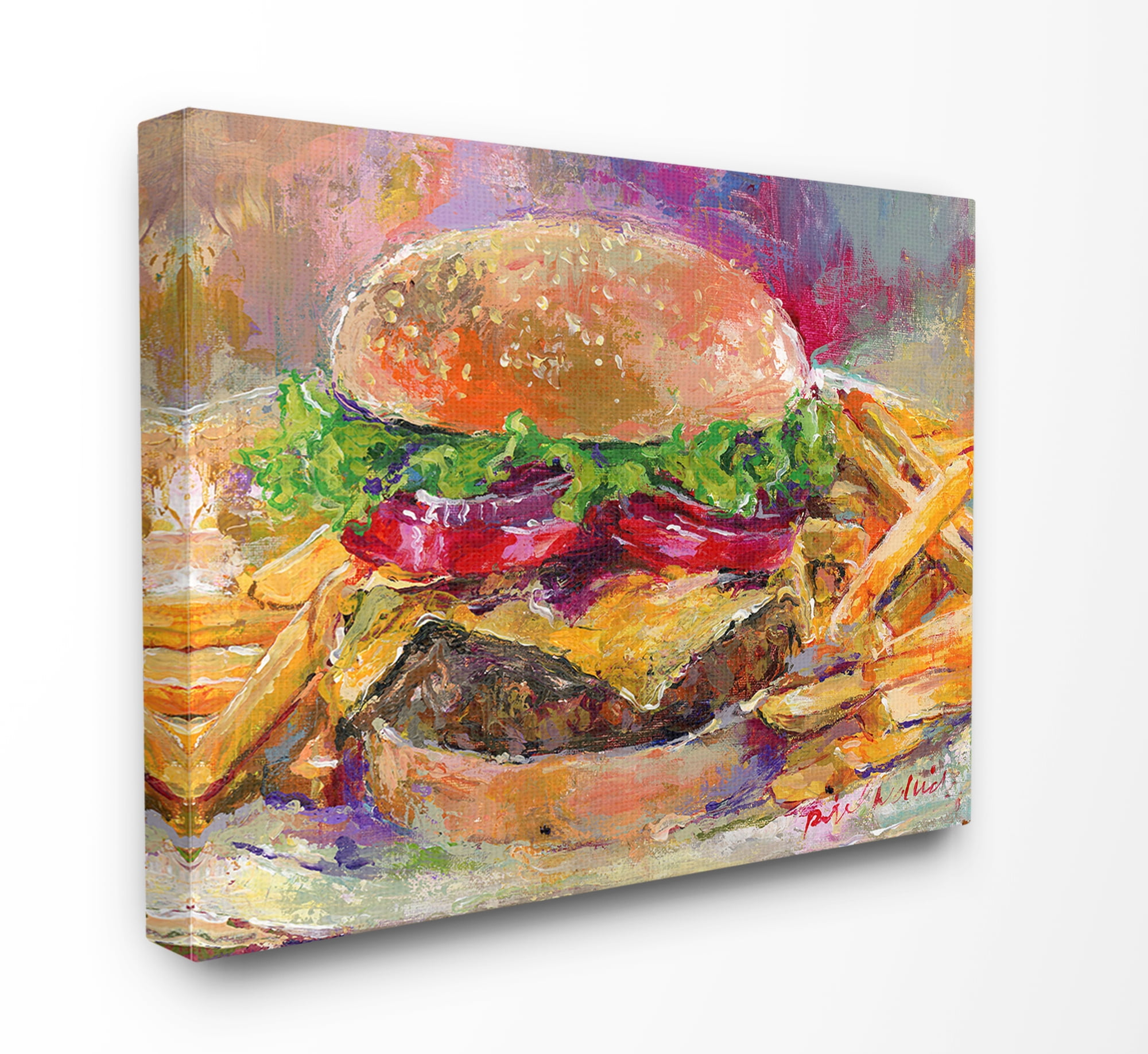 The Stupell Home Decor Collection Brightly Colored Hamburger and Fries Still Life Food Painting Oversized Stretched Canvas Wall Art, 24 x 1.5 x 30