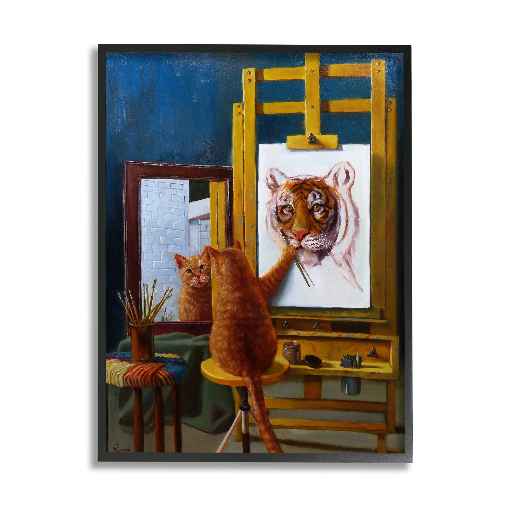 The Stupell Home Decor Collection Cat Confidence Self Portrait as a Tiger Funny Painting Framed Giclee Texturized Art, 11 x 1.5 x 14