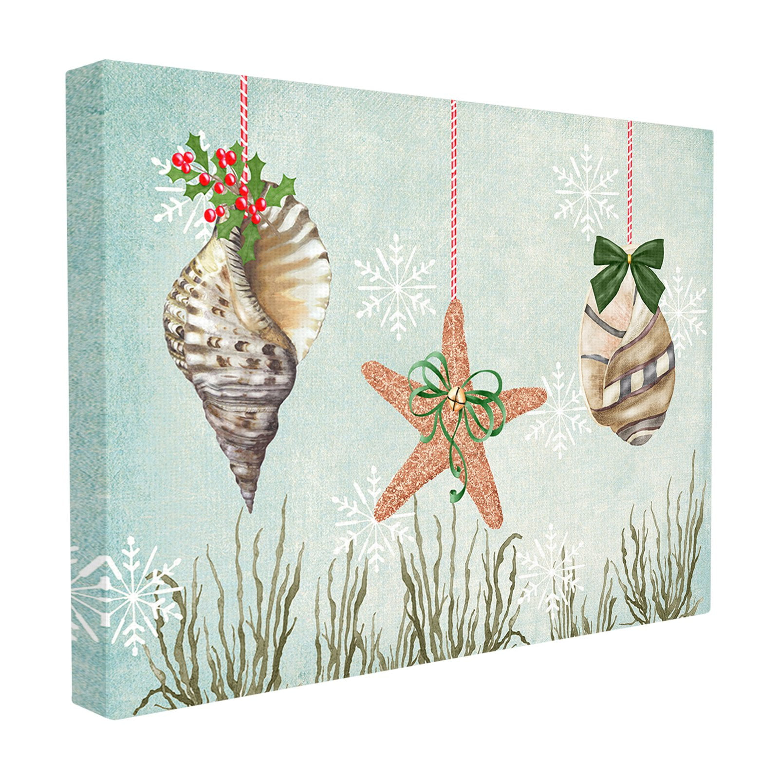 The Stupell Home Decor Collection Coastal Nautical Holiday Sea Shell Ornaments And Snowflakes Oversized Framed Giclee Texturized Art, 16 x 1.5 x 20