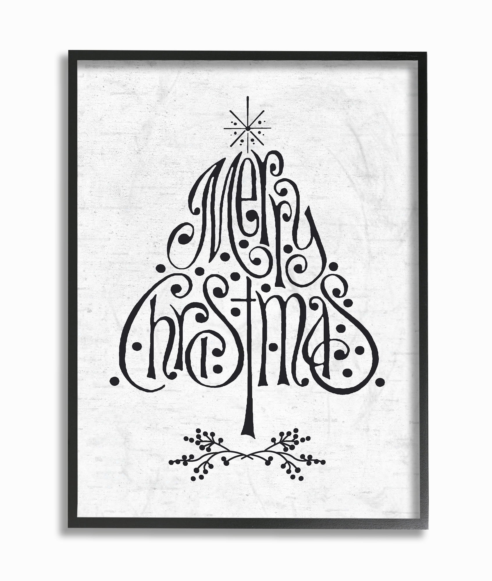 The Stupell Home Decor Collection Holiday Merry Christmas Black and White Typography Tree Oversized Framed Giclee Texturized Art, 16 x 1.5 x 20