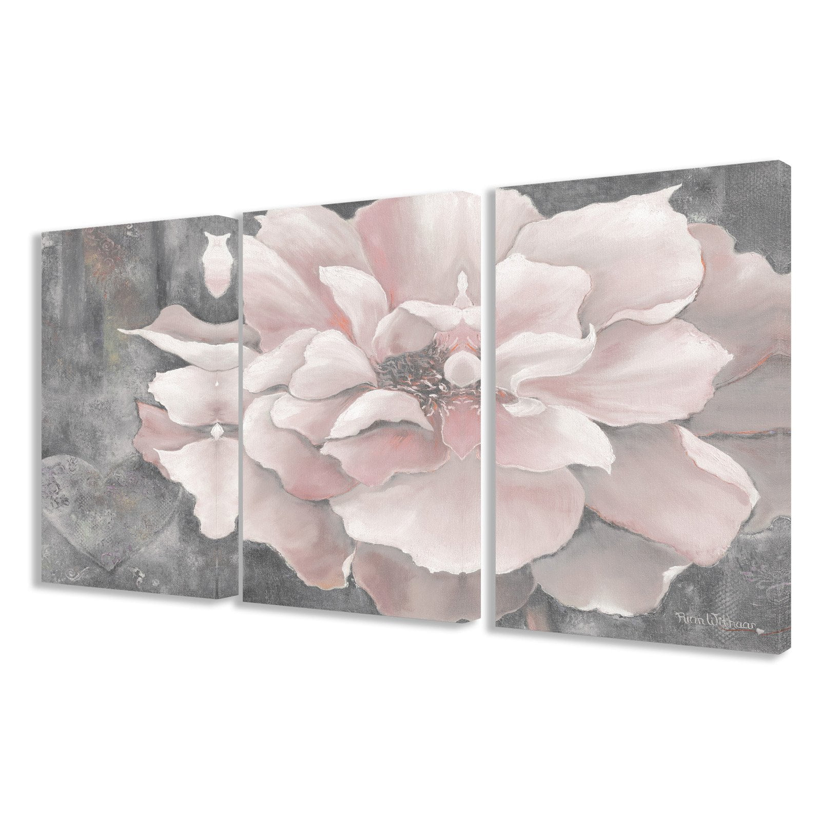 Silver Orchid  Novak Pastel Pink Peony on Grey 3-piece Canvas Art Set