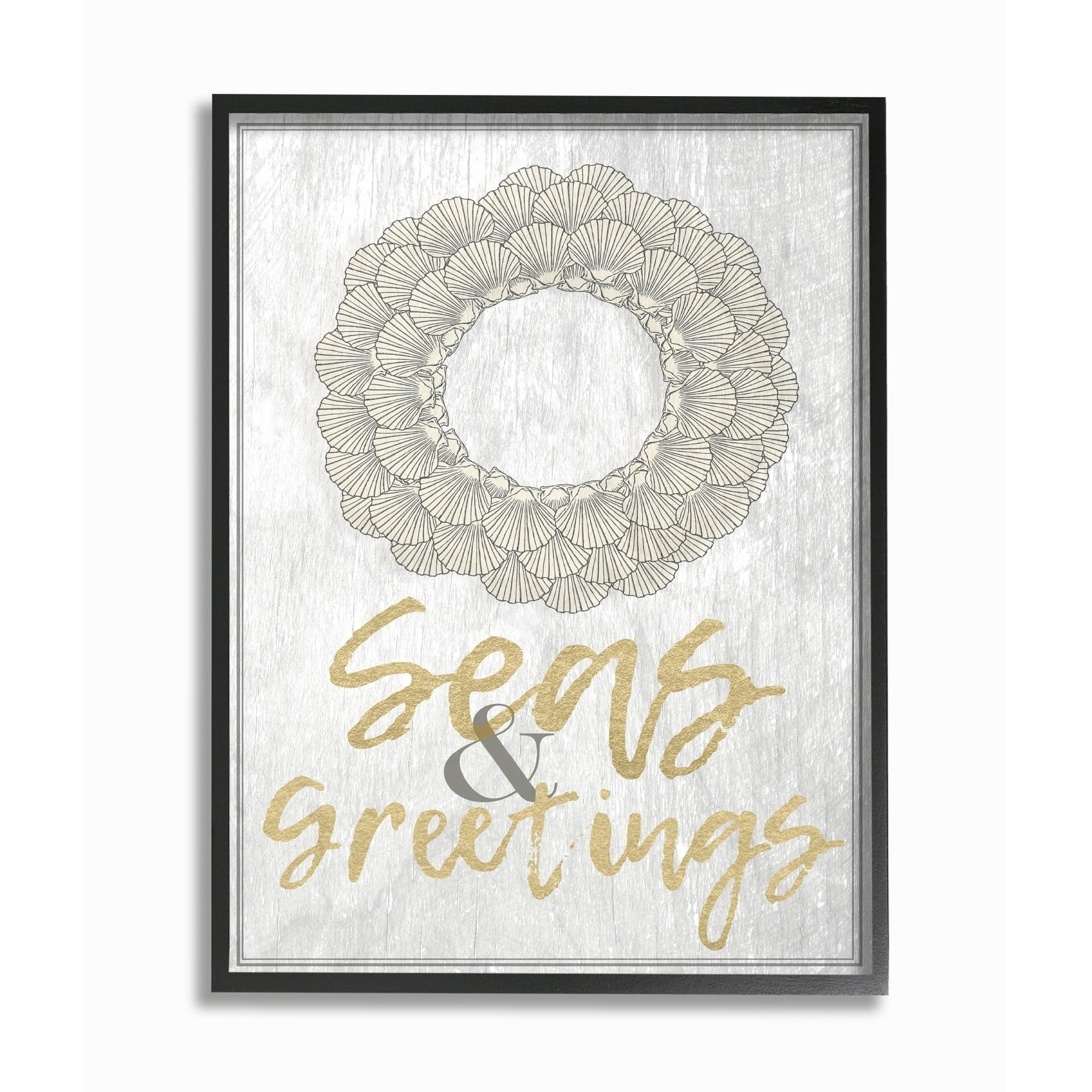 Stupell  Seasons Greetings Festive Graphic Wreath Framed Giclee Texturized Art 11 x 14