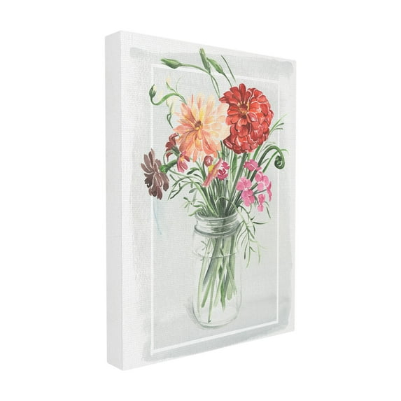 The Stupell Home Decor Collection Summer Zinnia Wildflowers in a Mason Jar Watercolor Painting Wall Plaque Art, 10 x 0.5 x 15