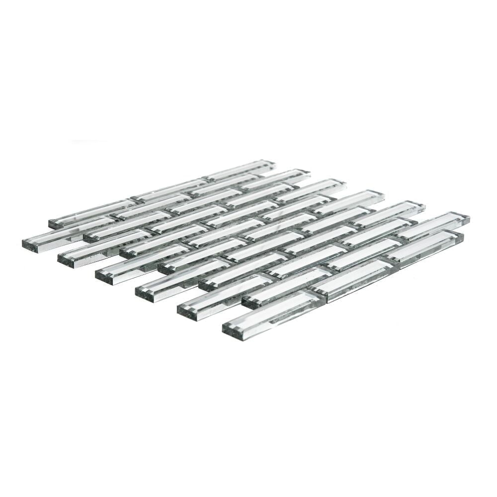 The Tile Life Beveled Brick 1x4 Silver Glass Mosaic Wall Tile - 4x4 Sample