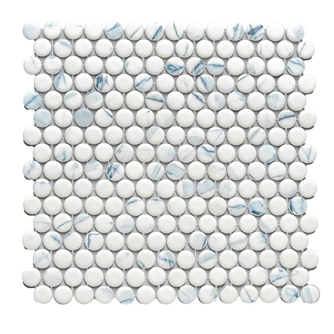 The Tile Life Eterna Penny 12" x 12" Calacatta Blue Glass Floor and Backsplash Wall Tile, 4x4 Sample