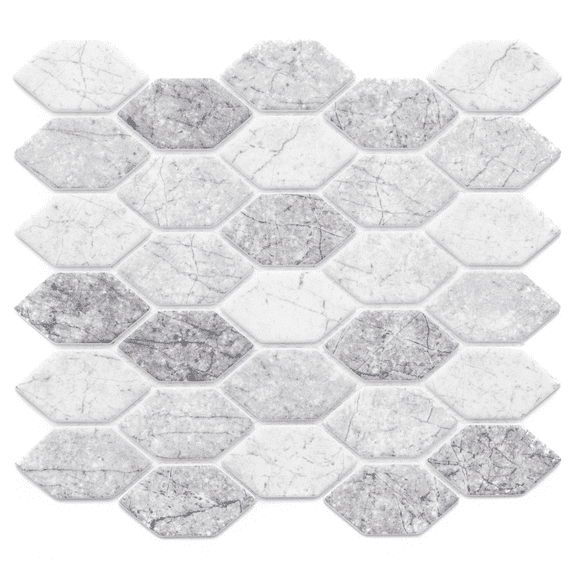 The Tile Life Recycled Serenity Shades Hexagon Glass Mosaic Wall Tile, 11" x 12", 1-Piece