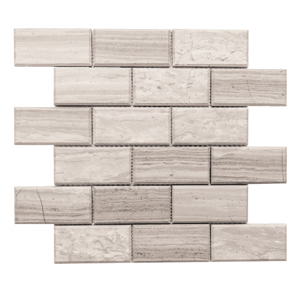 The Tile Life Santorini Beveled Wooden White 2" x 4" Subway Marble Mosaic Wall Tile - 4x4 Sample