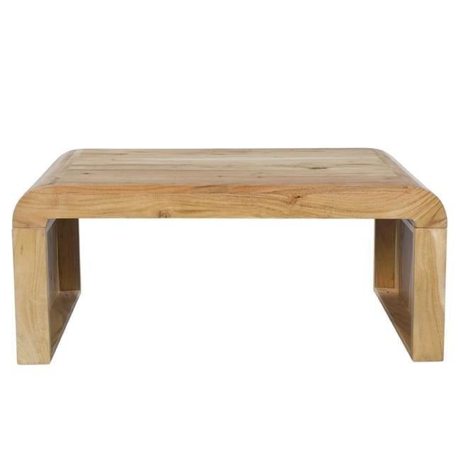 The Urban Port UPT-314336 36 in. Cascade Natural Acacia Wood Rectangular Curved Waterfall Top Coffee Table, Brown