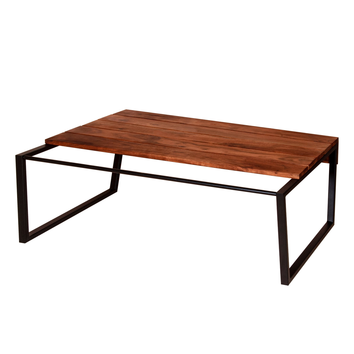 The Urban Port 41.7 Inch Rectangular Coffee Table with Plank Style Top, Metal Frame, Brown and Black