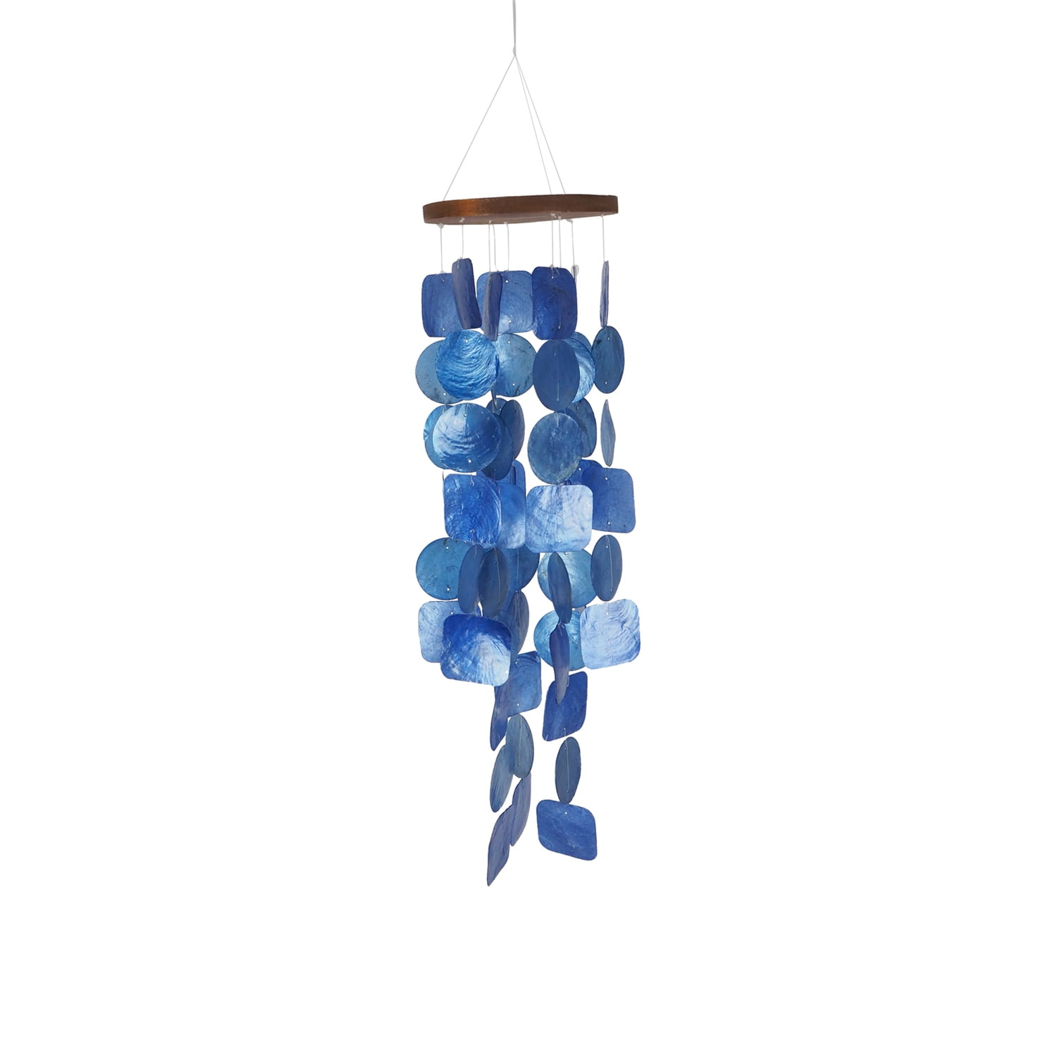 The Urban Port 5.7" Wood Handmade Wind Chime with Capiz Shell Hangings in Blue