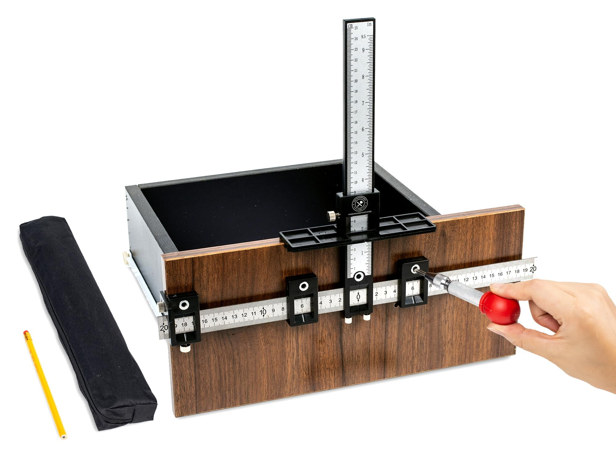The Woodworks Corp Cabinet Hardware Jig Tool - Precise Drilling Cabinet Handle Jig - Adjustable Cabinet Jig - Perfect for Kitchen Handles - Jig for Handles and Pulls C57