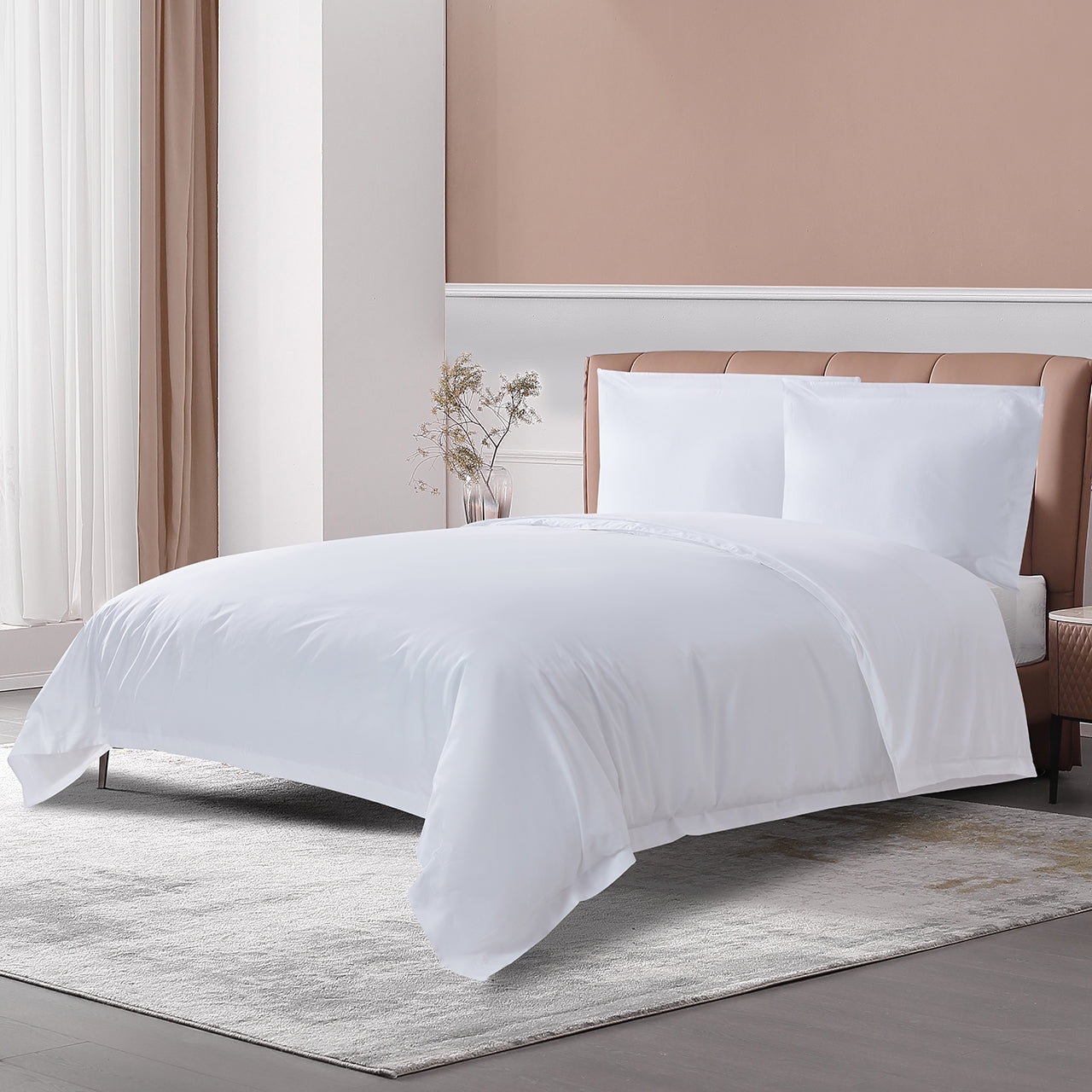THE COTTON & SILK 100% Luxury Long-Staple Cotton Duvet Cover, with Corner Ties and Hidden Zipper Closure, Twin Size, White