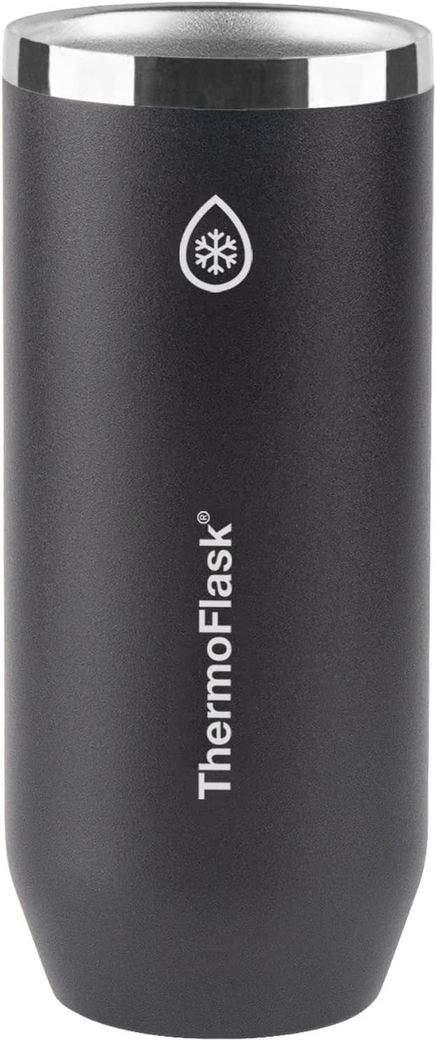 ThermoFlask 2-in-1 Vacuum Insulated Can Cooler Cup, 12 oz, Fits Slim Size Cans, Sweatproof, Non-Slip Base, Jet Black
