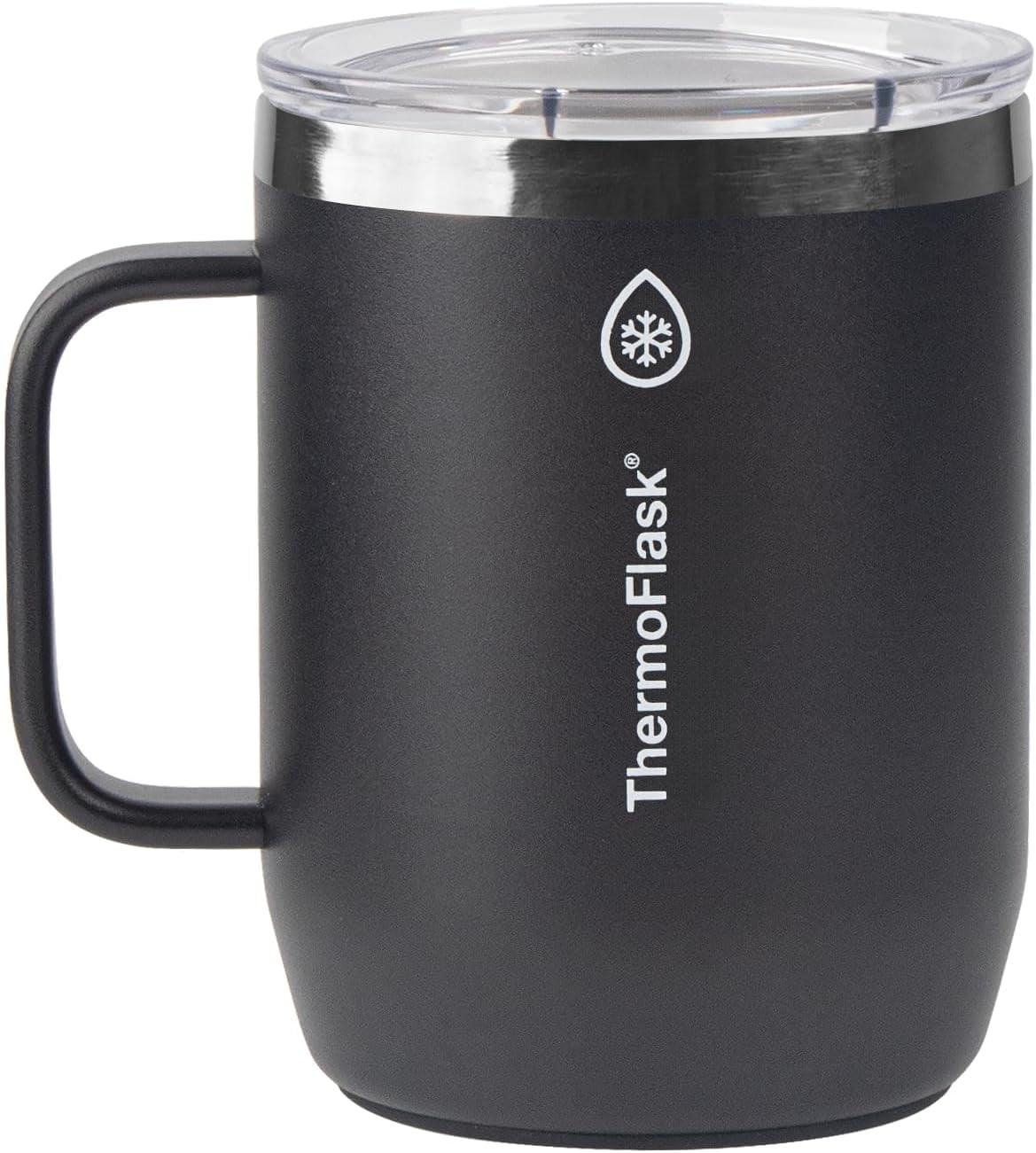 ThermoFlask Drinkware Collection - 12 oz Insulated Coffee Mug with Leakproof Push N Sip Lid, Jet Black
