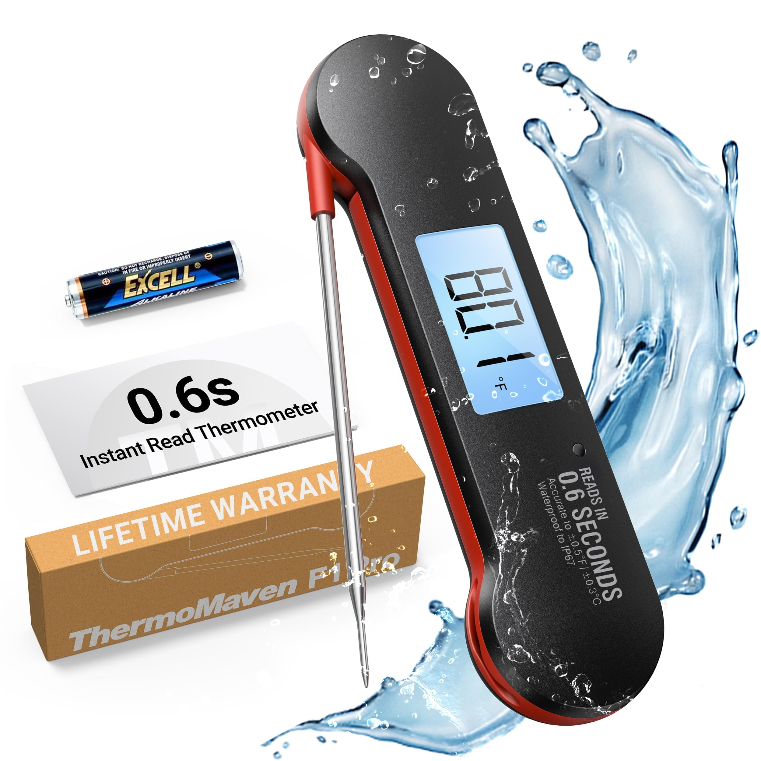 ThermoMaven 0.6S Instant Read Meat Thermometer, Professional Digital Food Cooking Thermometer with High Accuracy(±0.5°F), Backlit, Waterproof for Candy, Grill, BBQ, Oven, Kitchen