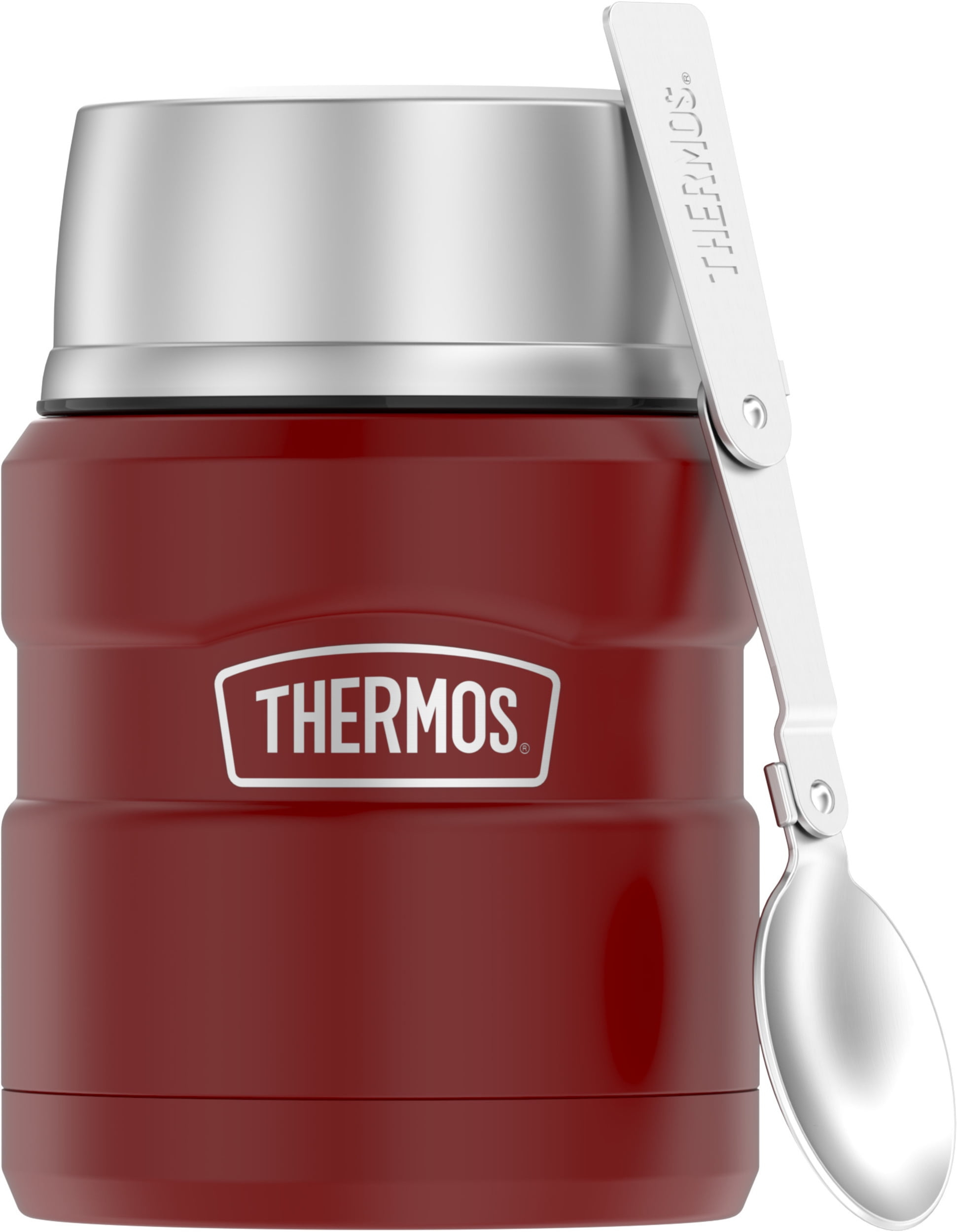 Thermos Stainless King Vacuum Insulated Food Jar with Folding Spoon, Rustic Red, 16oz