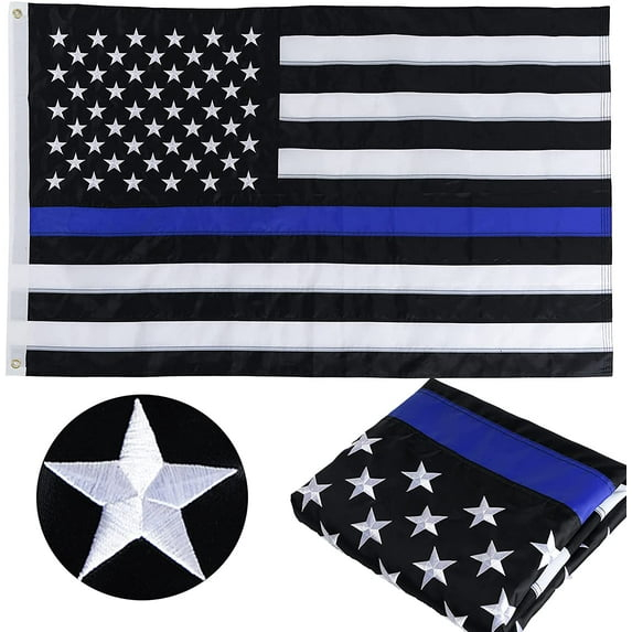 Thin Blue Line Flag United States Policeman Banner Polyester 3x5 Foot Flags Vivid Color and UV Fade Resistant Flag Outdoor Banner