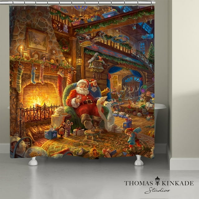 Thomas Kinkade  Santa's Workshop Shower Curtain by