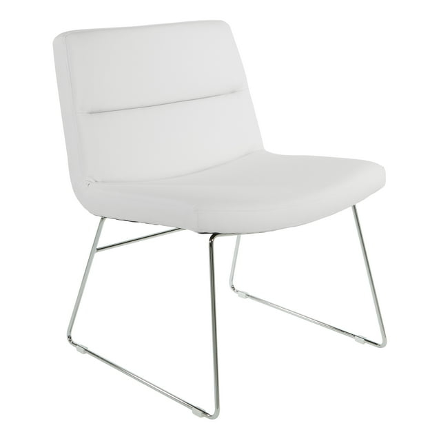 Thompson Chair in White Faux Leather with Chrome Sled Base