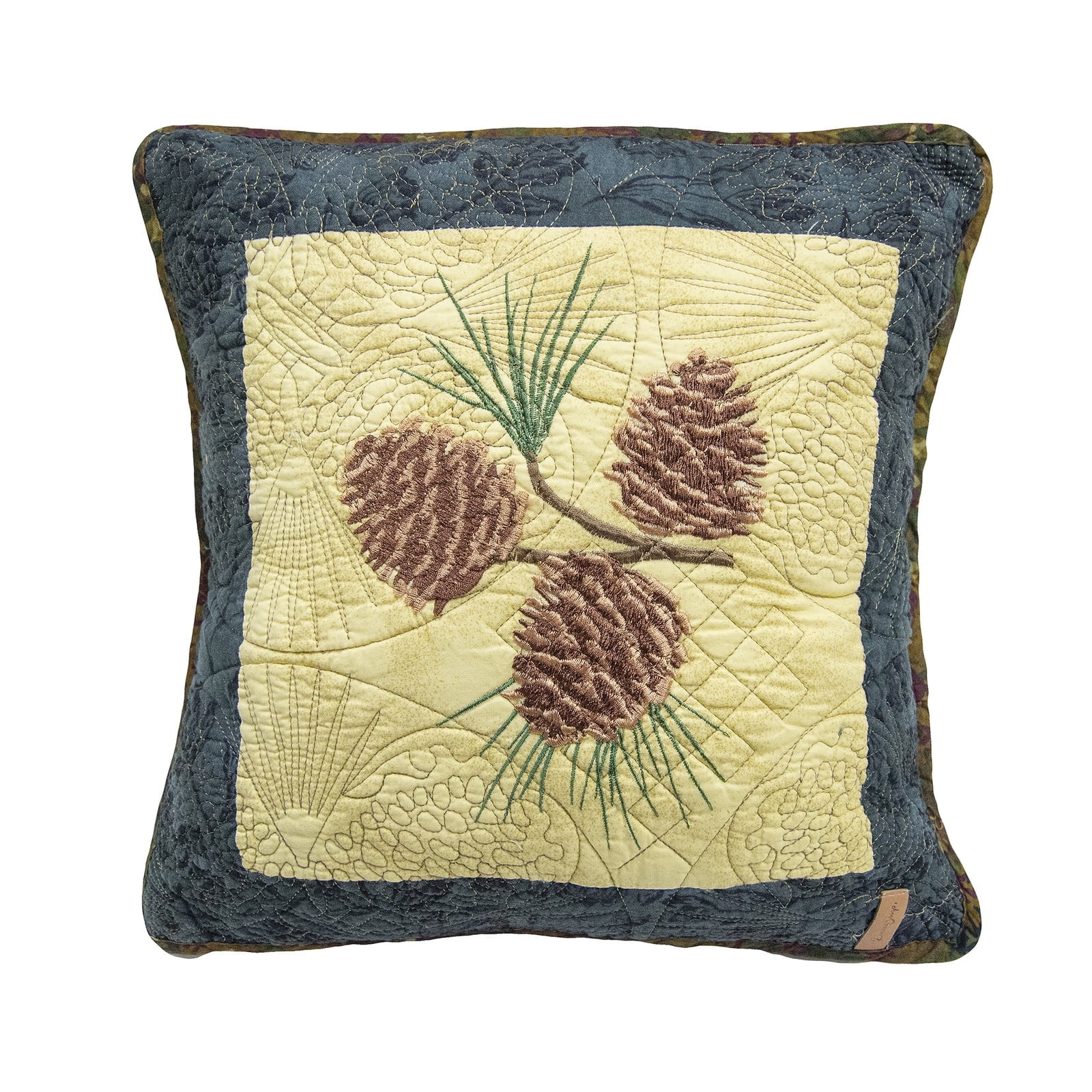 Donna Sharp Cabin Raising Pine Cone Lodge Decorative Throw Pillow Embroidered Pine Cone Square