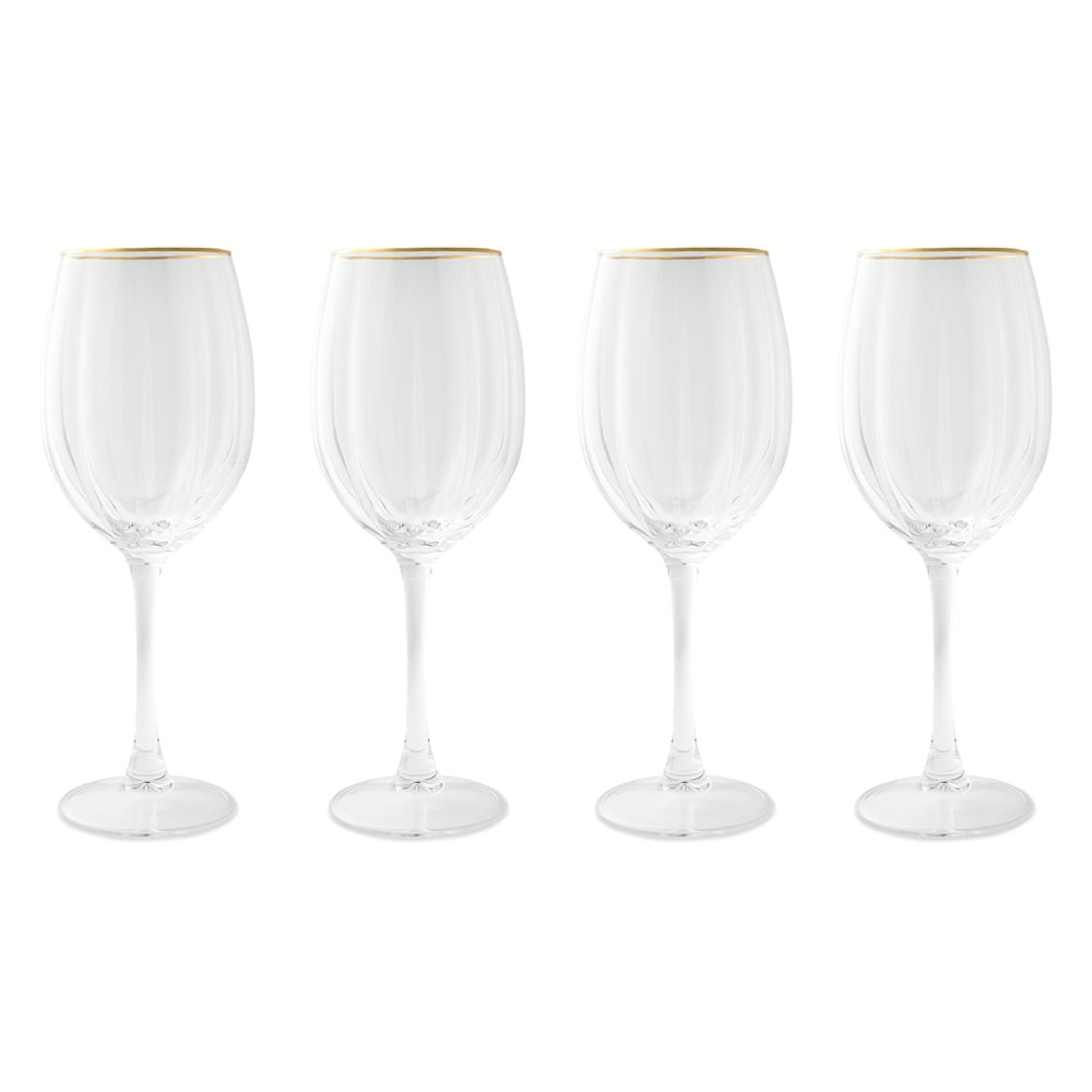 Thyme & Table 4-Pack Scalloped Wine Glass Set with Gold Rim