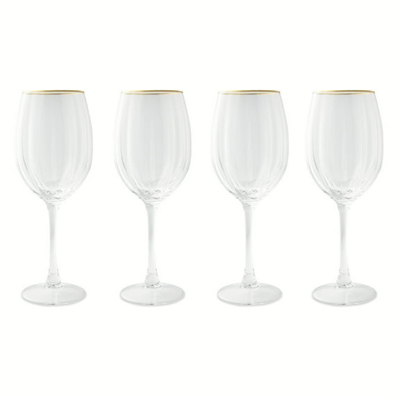 Thyme & Table Scalloped Wine Glasses with Gold Rim, Set of 4